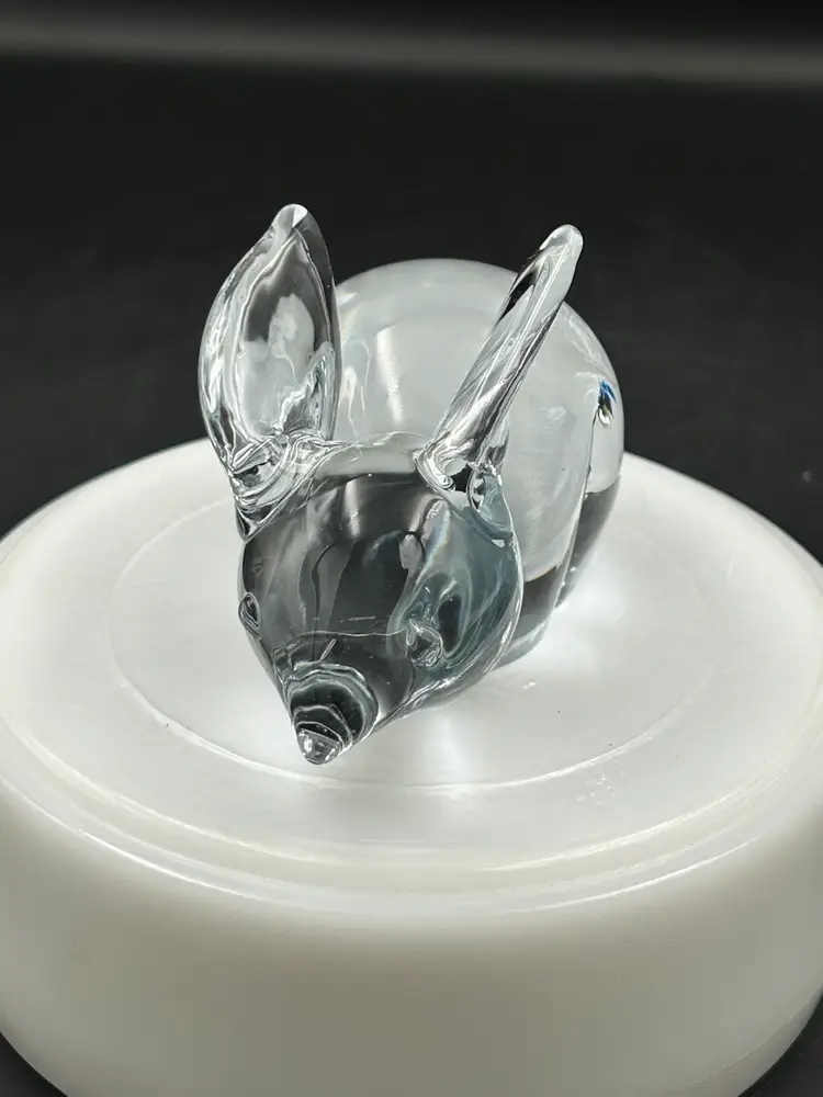 Clear, Art, Glass Hand Blown Rabbit Paperweight Figurine, Artist Signed