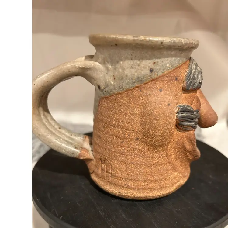 Mark Hines Goofy Mug Pottery Weirdo Grin Mustache Guy Vintage Signed