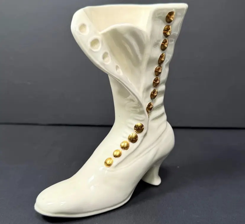 Victorian Style White Ceramic Witchy Boot Vase 6"