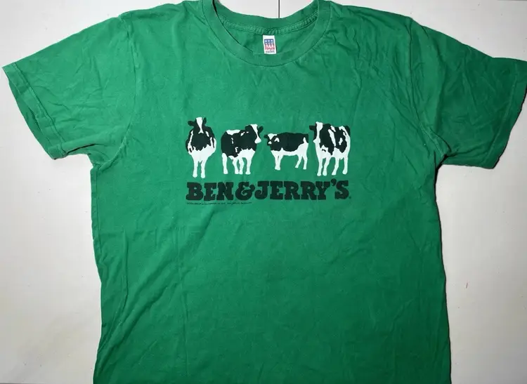 Vintage 1997 Ben & Jerry’s Staff Cow Green T-Shirt Large By Royal Apparel Rare!