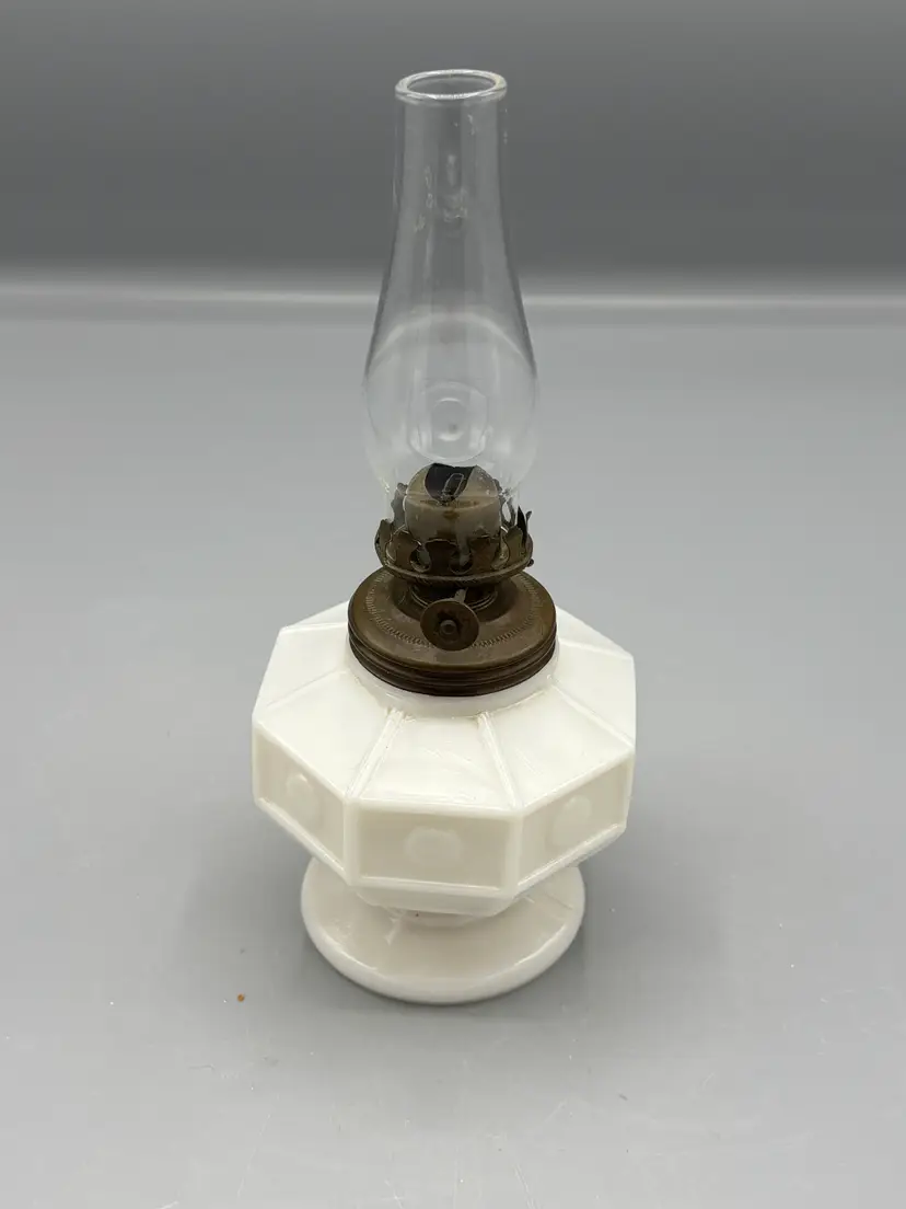 Vintage black & dot milk glass mini oil lamp
