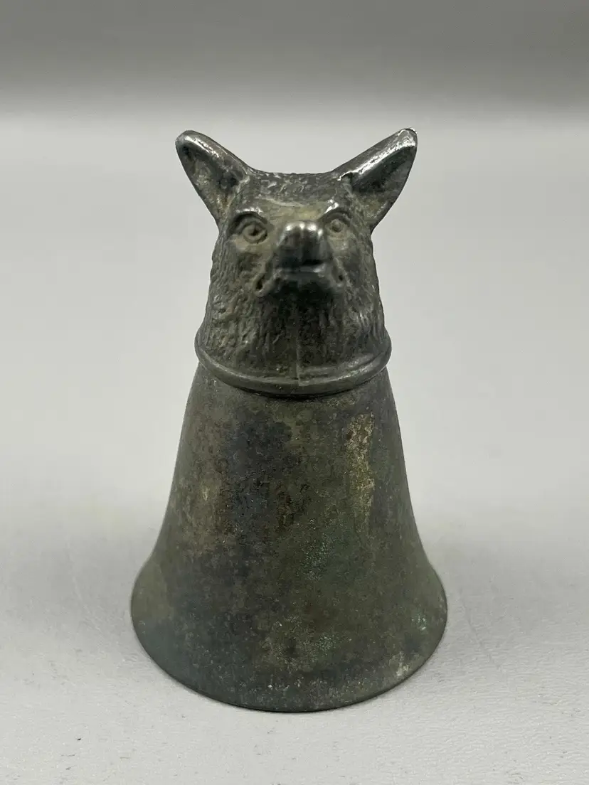 Vintage Silver-Plated Fox Wolf Head Stirrup Cup / Barware Shot Glass 3.5"