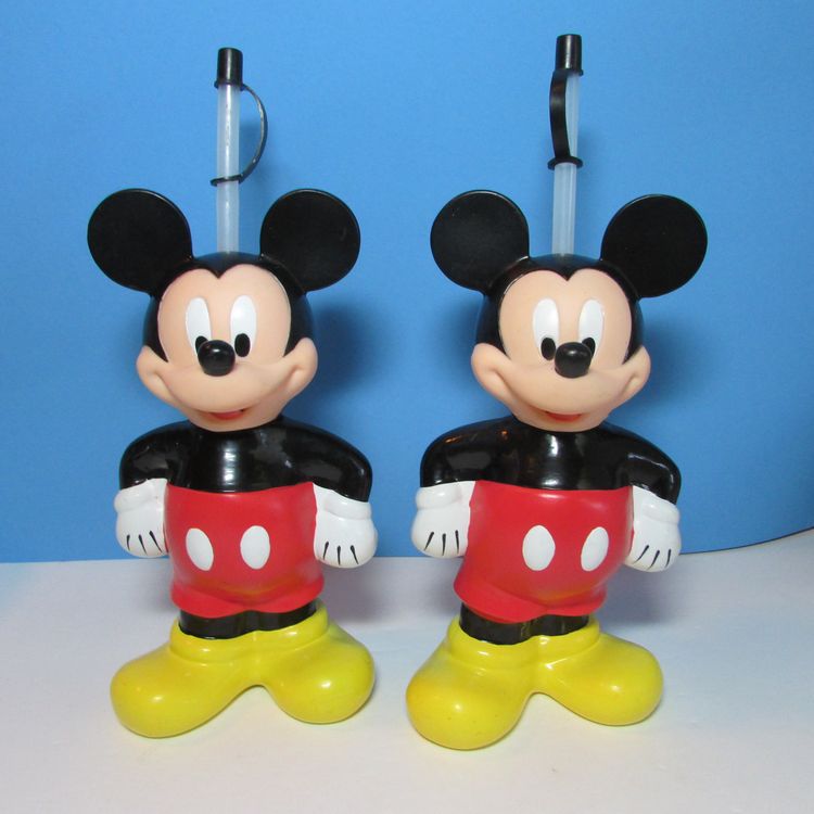 set of 2 vintage Mickey Mouse shape water bottle with twist off head Disney monogram