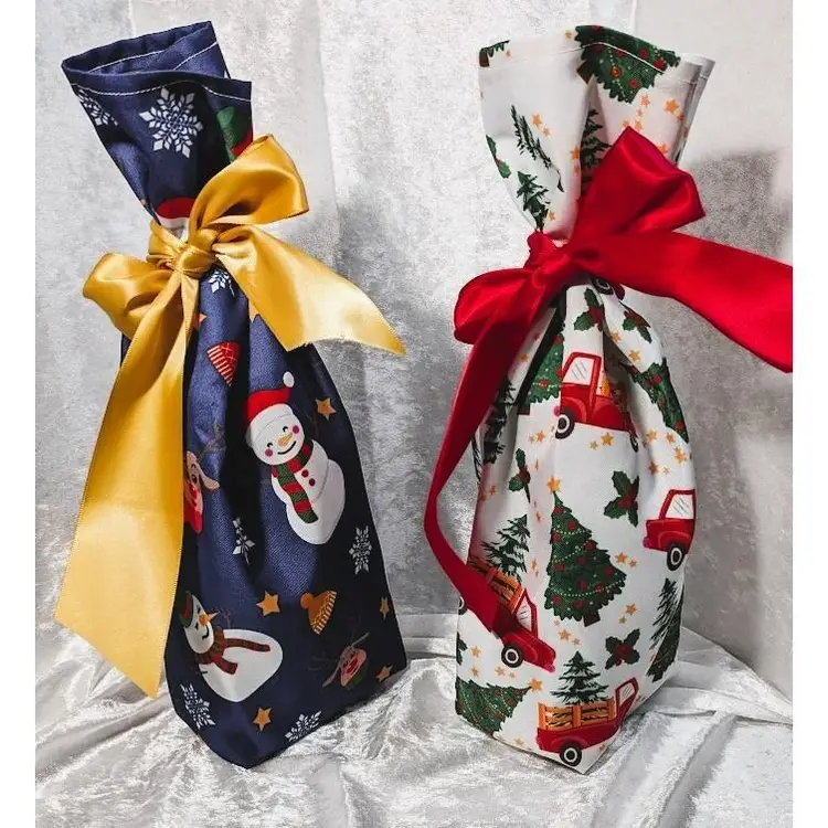 2 for $10, Handmade Wine Bottle Gift Bags - Christmas