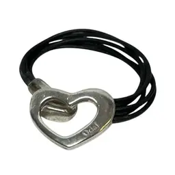 Oclaf Silver Heart And Leather Bracelet