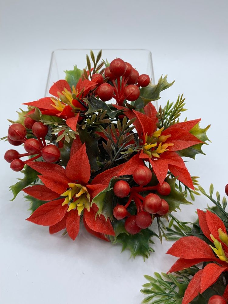 Christmas poinsettia candle holders. Set of 2. Made in Hong Kong.