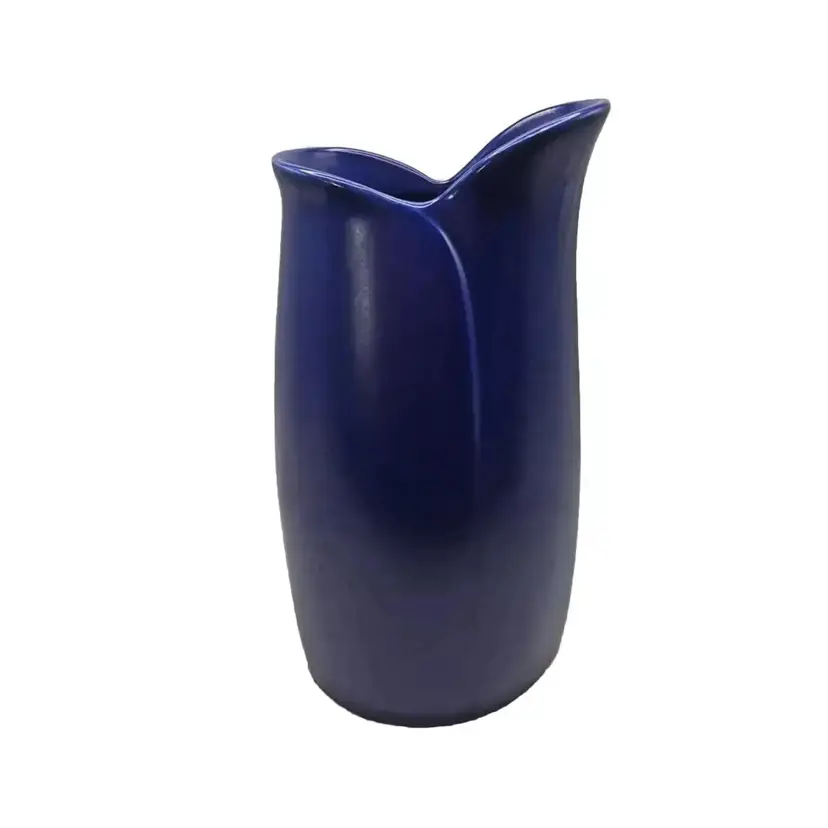Vintage Art Pottery Cobalt Blue Stylized Tulip 8.25" Tall Vase ~ Portugal