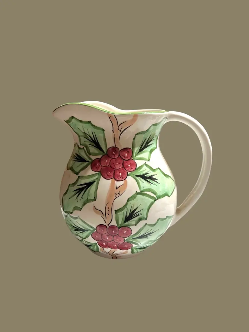 World  Bazaar Ceramic Holly And Berry 7.75" X 8.5" Pitcher