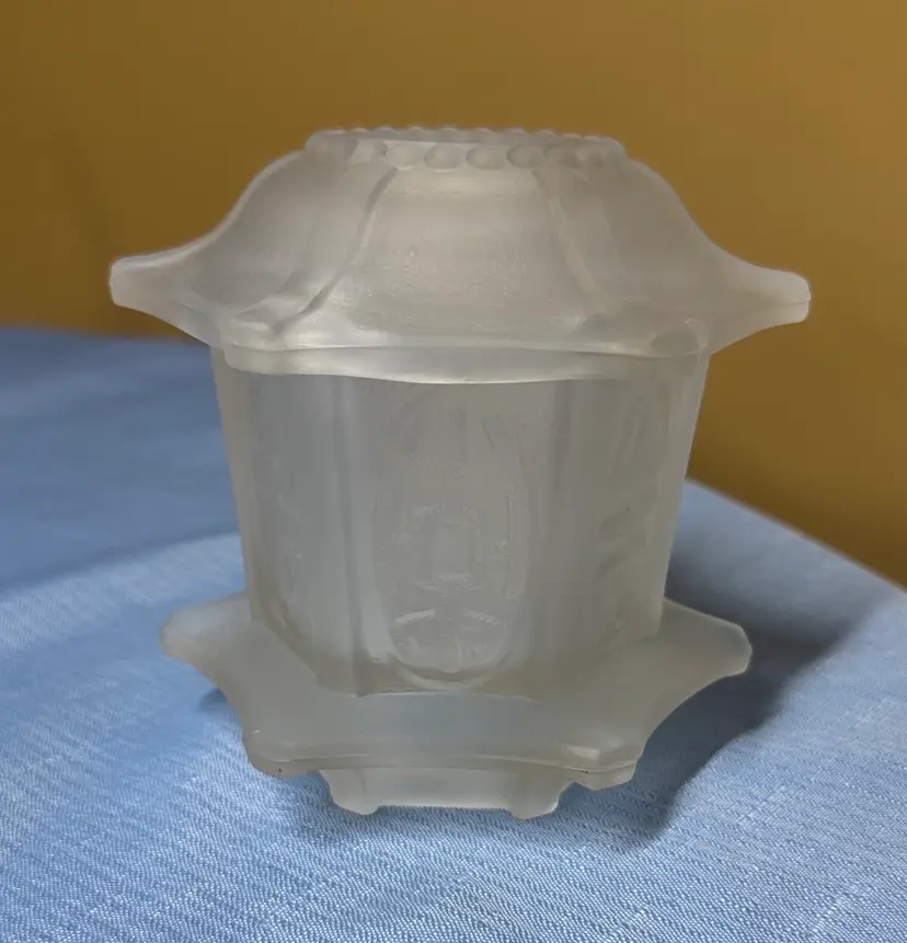 Fairy Lamp White Frosted Satin Glass Hexagonal Pagoda Embossed 5” tall