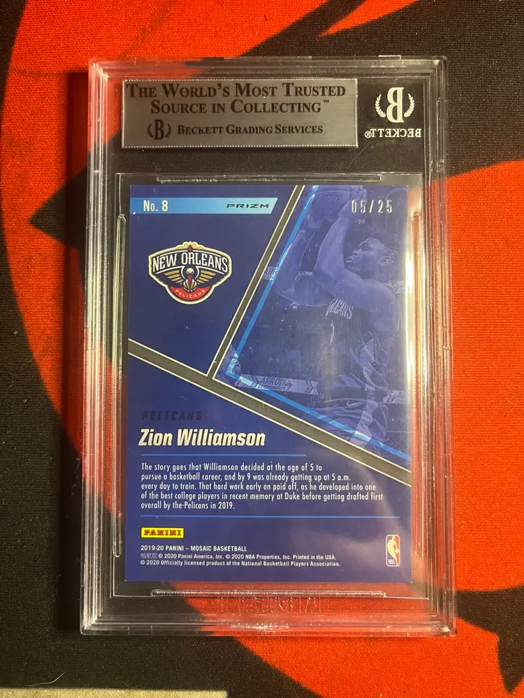 19-20 NBA Mosaic Zion Williamson Blue Chips RC White /25 BGS 9 