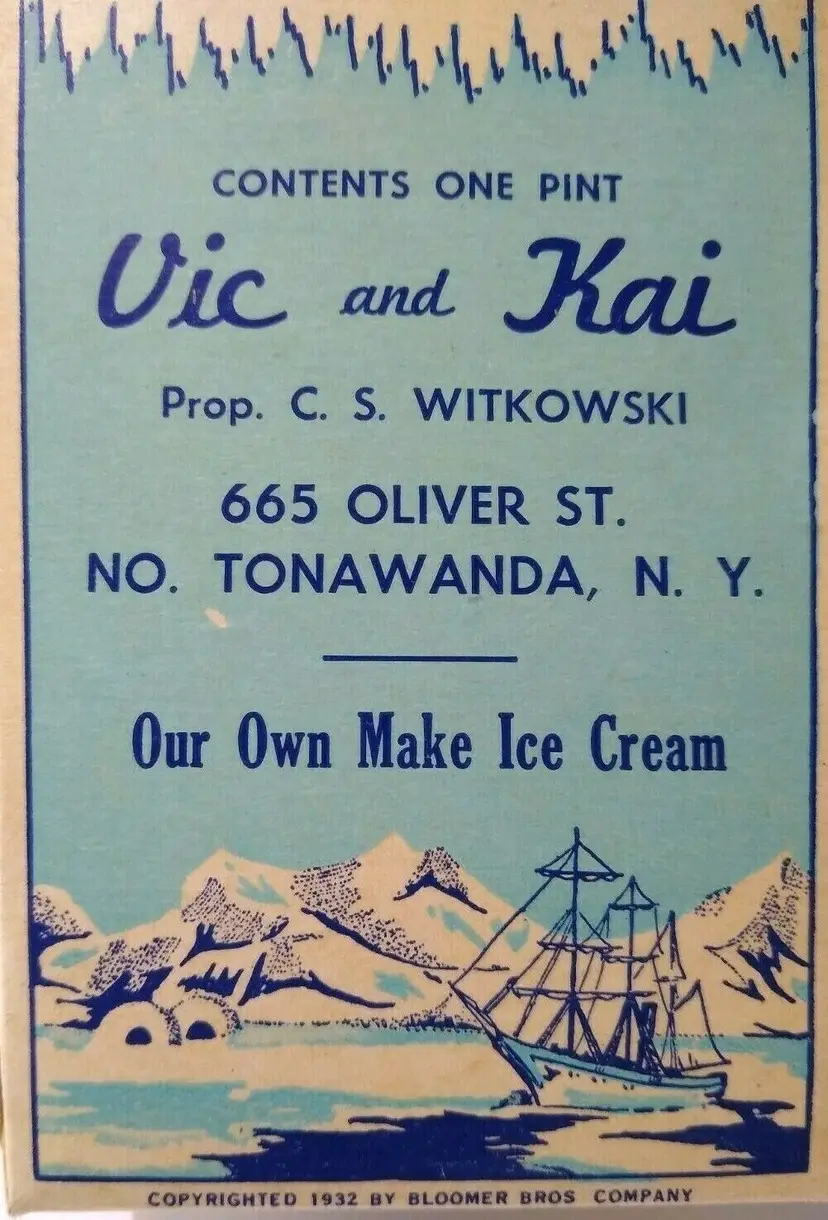 Vic And Kai Ice Cream Container 1932 Original Penguins Polar Bear Ship Iceburgs