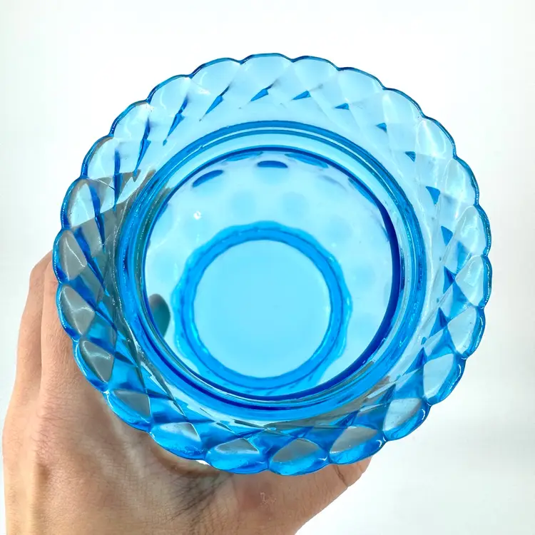 Blue Glass Thumbprint Textured Dot Vase