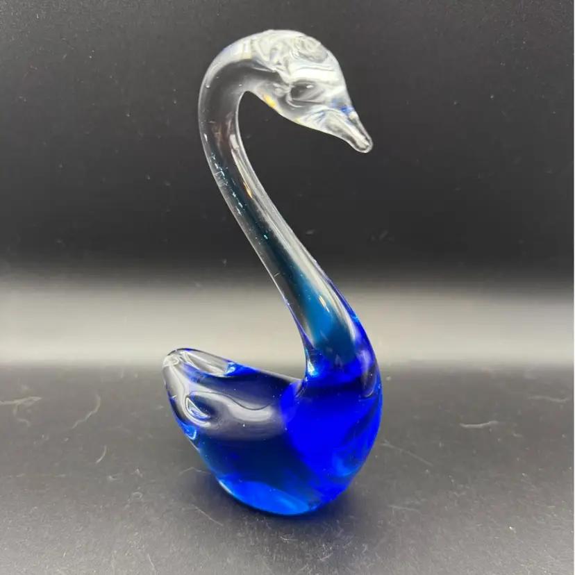 Swan Cobalt Blue Glass Art Decor 6in