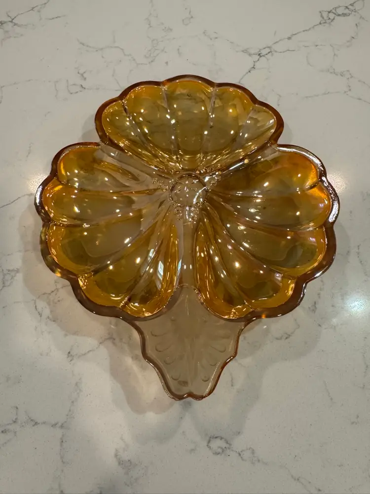 Marigold Carnival Glass 3 Section Dish
