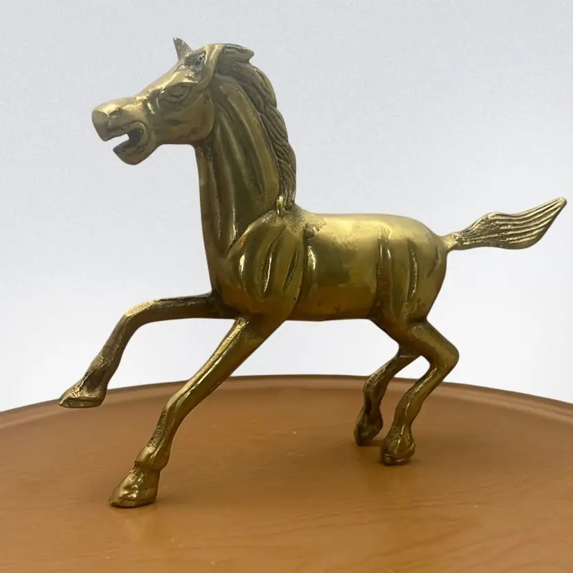 Vintage Brutalist Solid Brass Horse In Motion MCM 6.5” Tall x 8” Nose To Tail 2” Wide