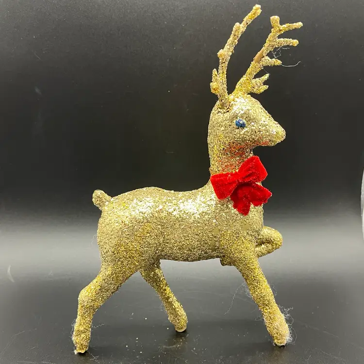 MCM Gold Glitter Hard Plastic Deer 10" tall x 10" wide *read
