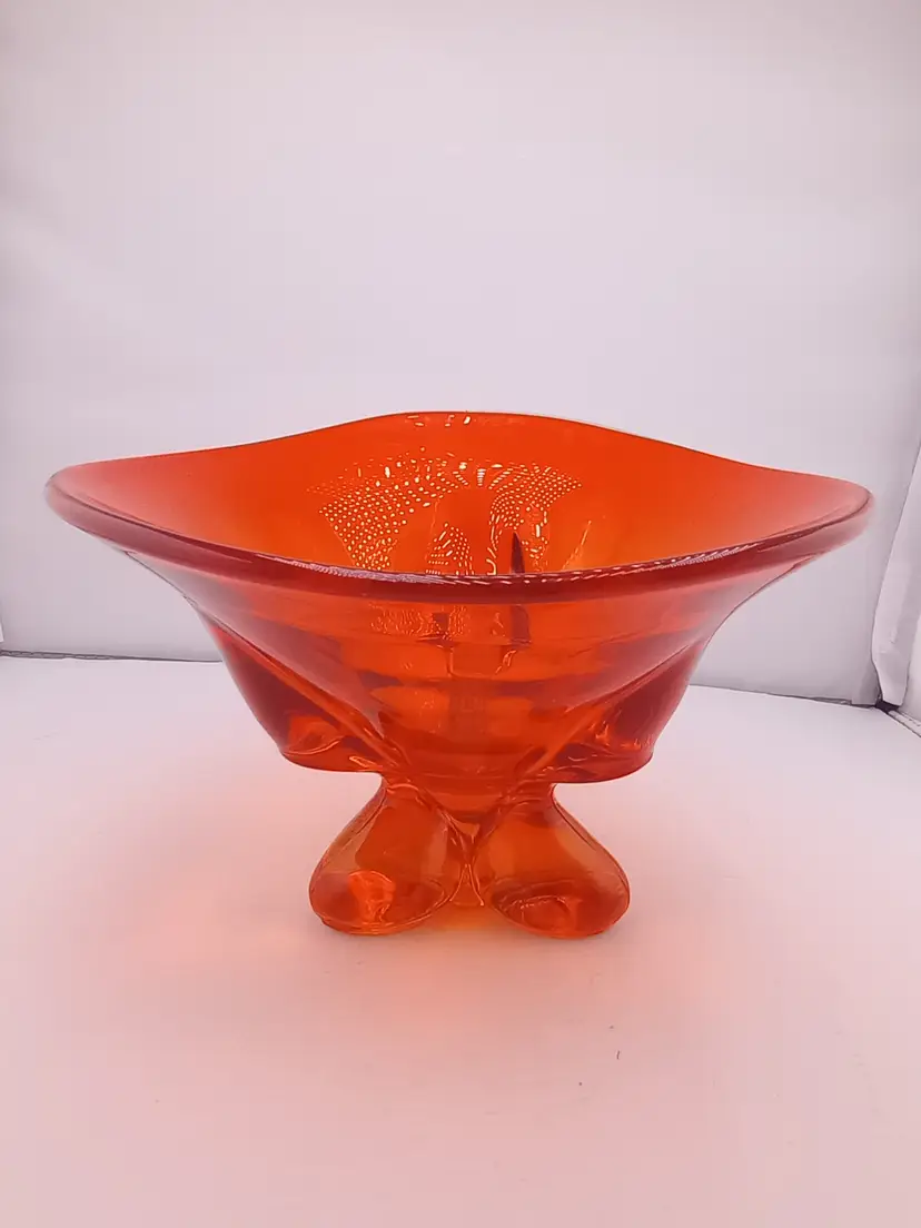 Viking Glass Epic Three Foils Persimmon footed bowl