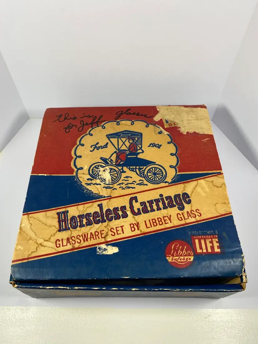 1950’s Libby Horseless Carriage Featuring 1901 Ford Drinkware In Original Box