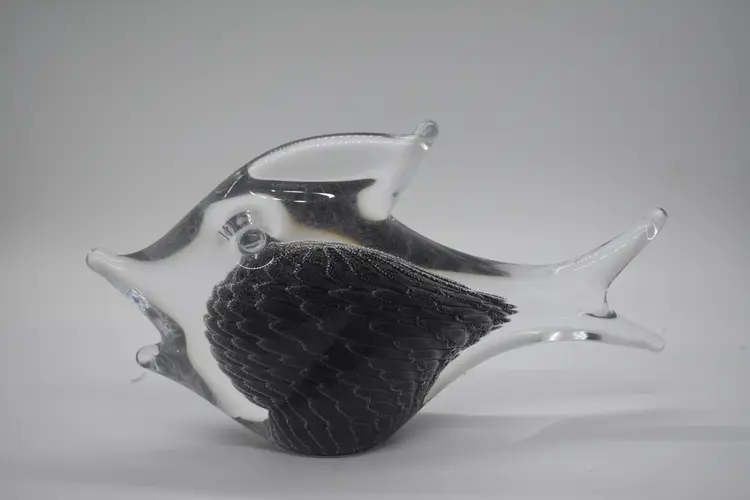 A stunning Scandinavian full lead crystal grey + clear glass fish sculpture