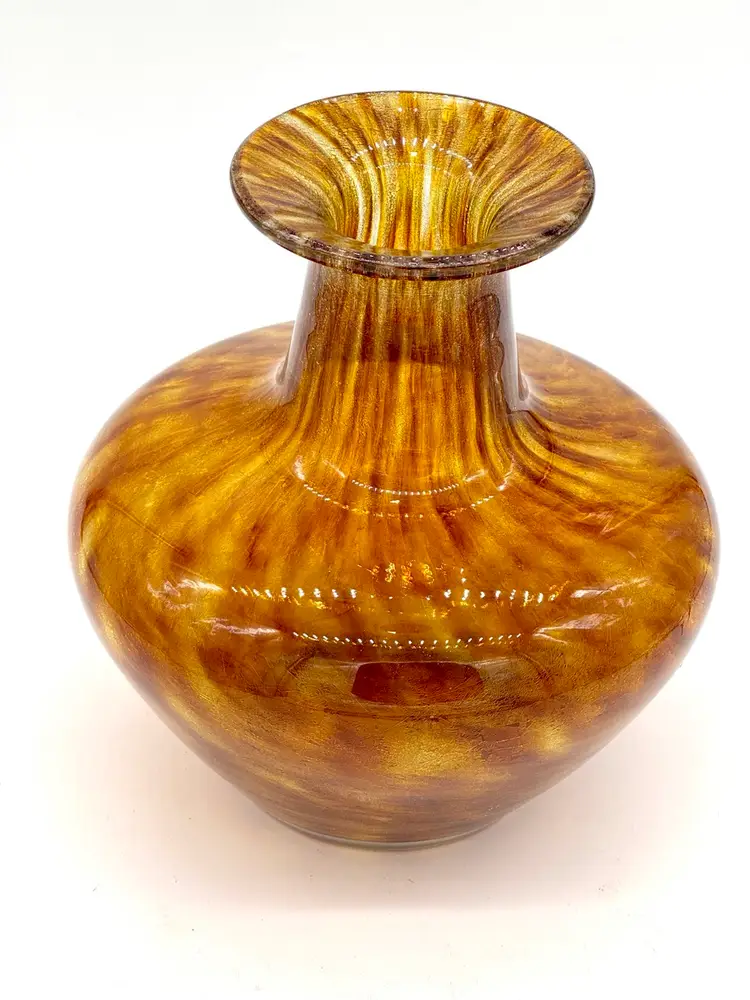 Vase Vintage 1960’s Sasaki Amber Crystal Tortoise gold Speckled - 9”H x 8”W