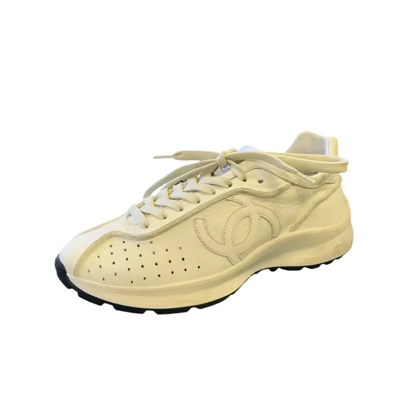 Chanel White Perforated Leather Sneakers SZ 38.5