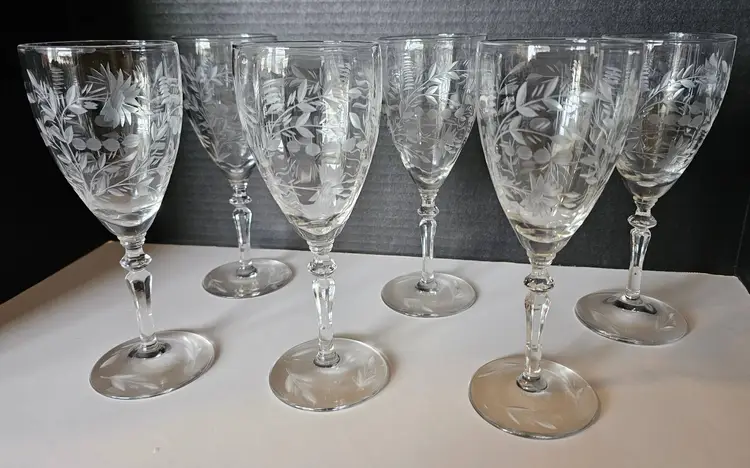 Vintage Rock Sharpe Wheel Cut Crystal Wine Stemware