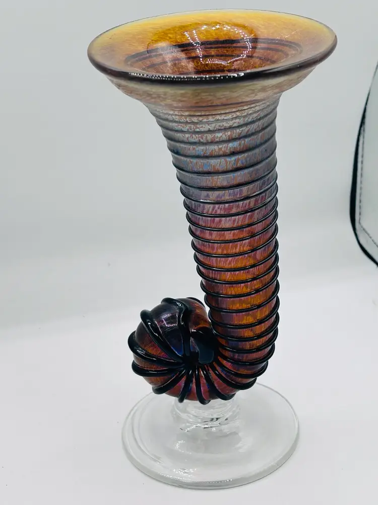 Herb A. Thomas HAT Signed Multicolored Millefiori Art Glass Cornucopia  Vase