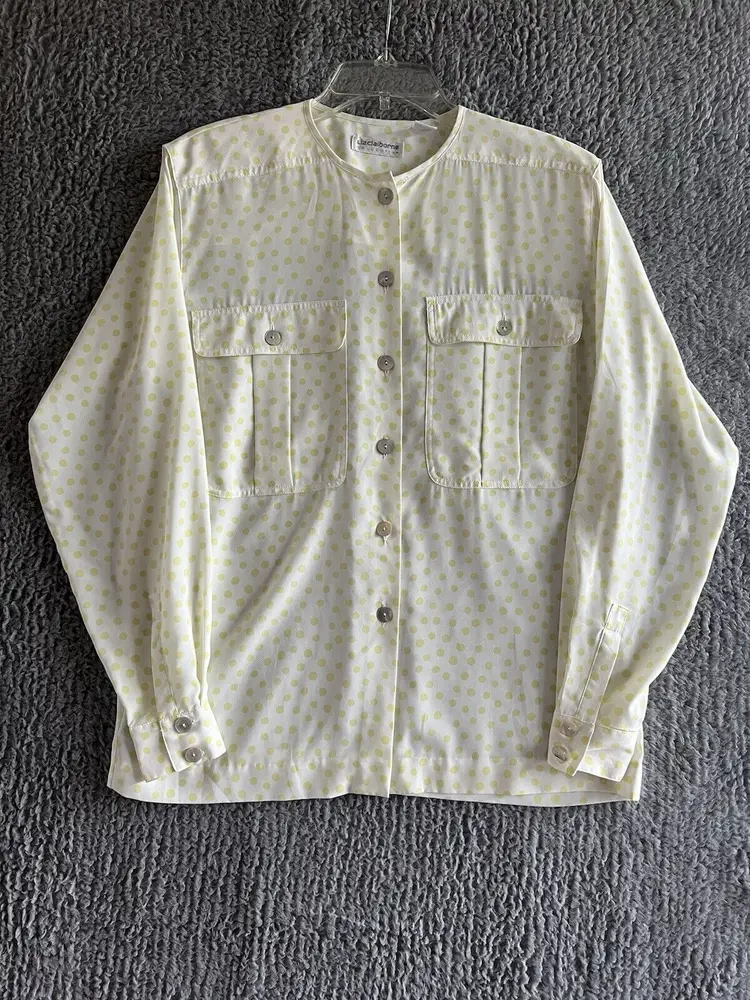 Liz Claiborne Blouse Womens Sz 6 Shirt Polka Dots Shell Buttons Pockets Classic