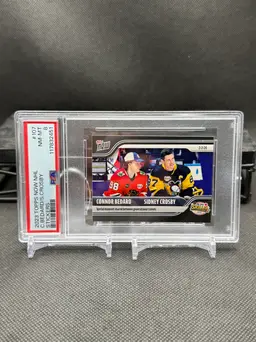 Connor Bedard Sidney Crosby Rookie Card Sticker PSA 8