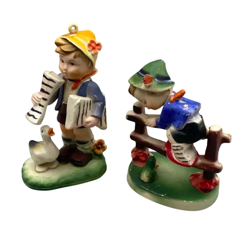 VTG Hummel Style Figurines Duck Frog Ornament Hong Kong Plastic Retro Read