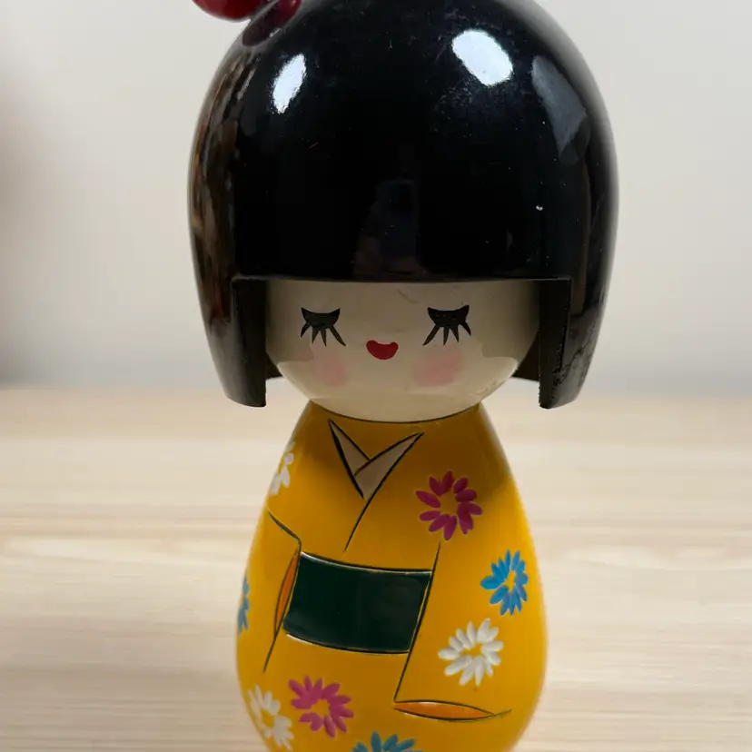 Yellow Robed Kokeshi Doll