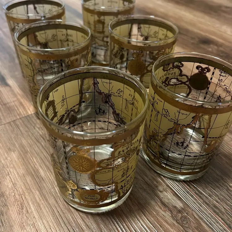 Ceraglass double old fashion set of 6 glasses 22 Karat gold decorations H 4” X W 3”