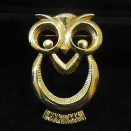 Vintage Gold Tone Metal Owl Bird Brooch Pin 1970s - 1.75 Inches