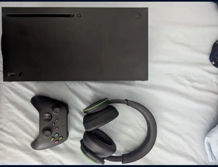 Xbox Series X with Controller and Wireless Bluetooth Microsoft headset.
