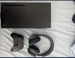 Xbox Series X with Controller and Wireless Bluetooth Microsoft headset.