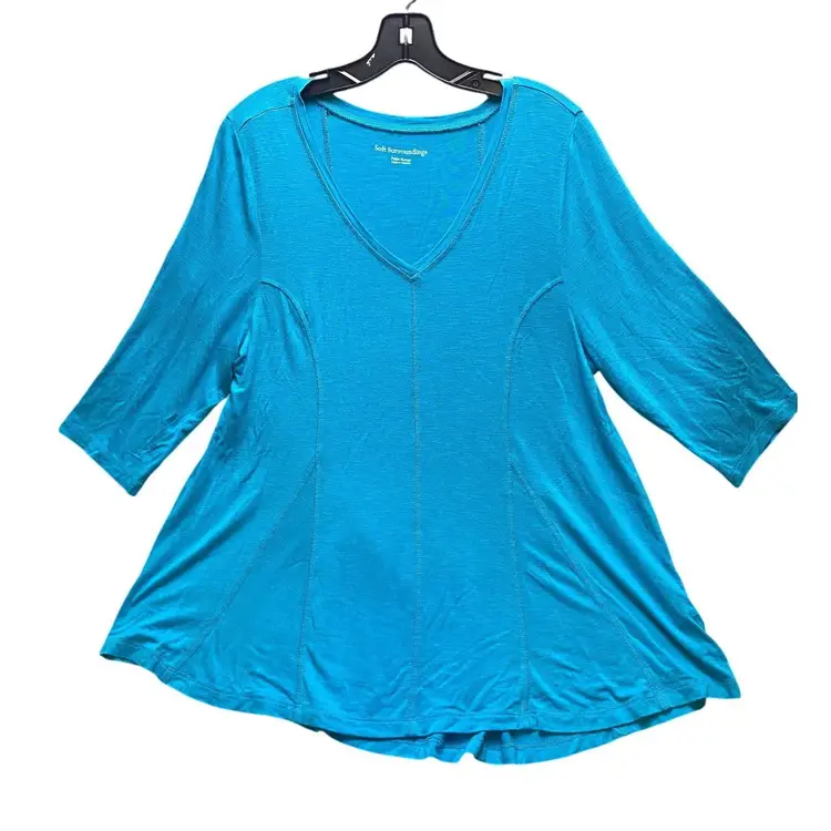 Soft Surroundings Shirt Womens Extra Large Turquoise Blue Flowy Popover Rayon