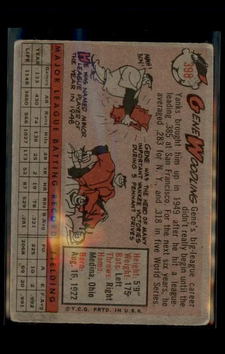 1958 Topps #398 Gene Woodling - (pk4) - Baltimore Orioles