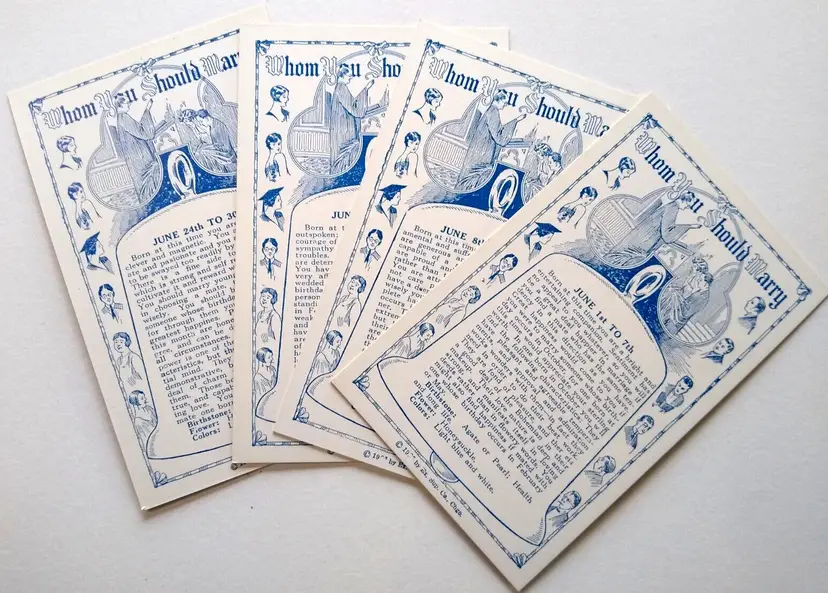 4 Exhibit Horoscope Fortune Teller Cards Whom You Should Marry 50s Vintage April
