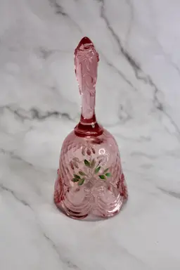 Pink Hand-Painted Signed Scalloped Fenton Bell