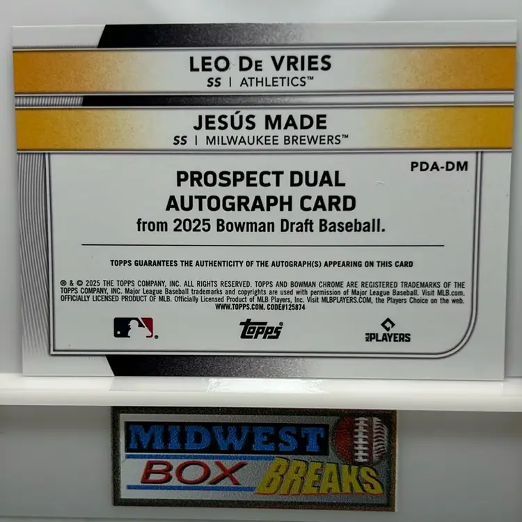 Leo De Vries (Athletics) Jesus Made (Brewers) 2025 Bowman Draft Dual Auto 1/10