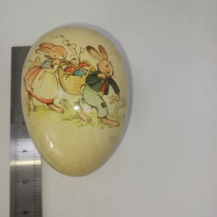 VINTAGE MACHE EASTER EGG "BOX"  (NESTLER, GERMANY)    4 IN EASTER BUNNY COUPLE