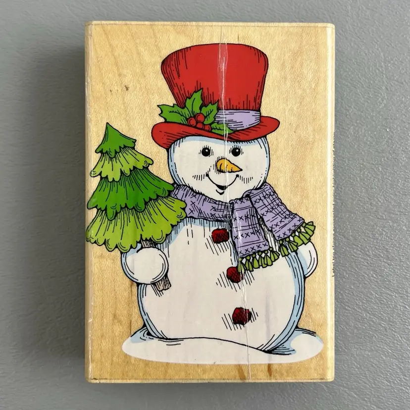 #01 Hero Arts Holiday H861 Jumbo Snowman 2.75”x3.75” Wood Mounted Rubber Stamp 1994 Crafting Christmas Winter