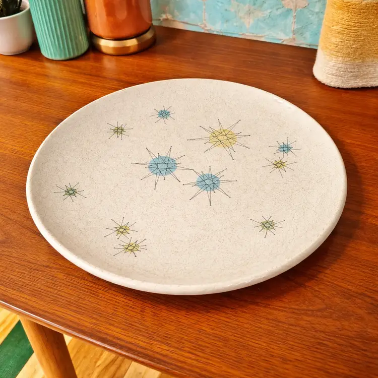 Vintage MCM Franciscan Atomic Starburst 10x10 7/8 Elliptical Dinner Plate