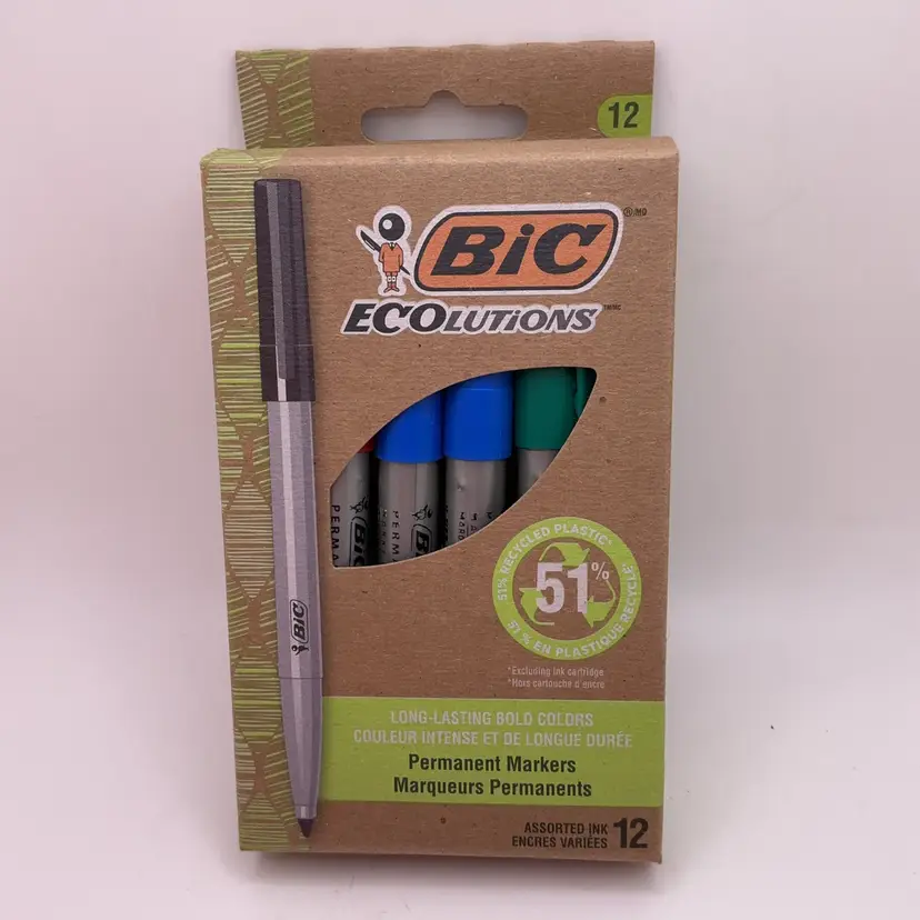 CFT NIB BIC ECOlutions Permanent Markers Box of 12 Assorted Ink