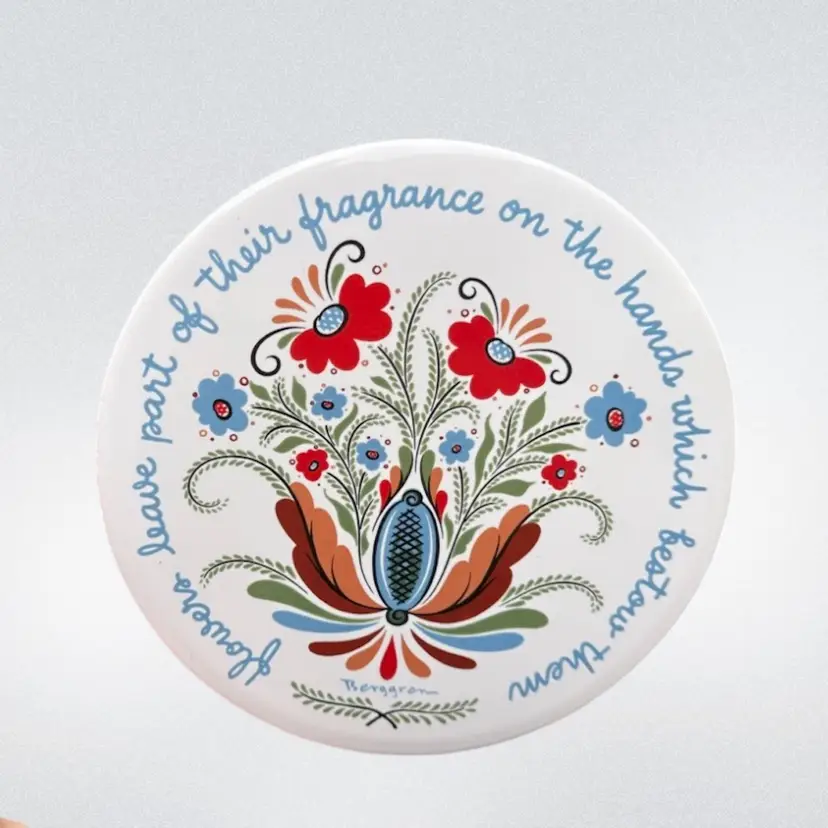 1965 Berggren Original Trivet "Flowers Leave Part Of Their Fragrance On The Hands That Bestow Them" 6 Inch