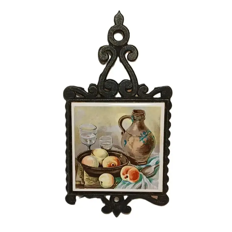 MCM Enesco Made in Japan Cast Iron Trivet Wall Hanging French Country