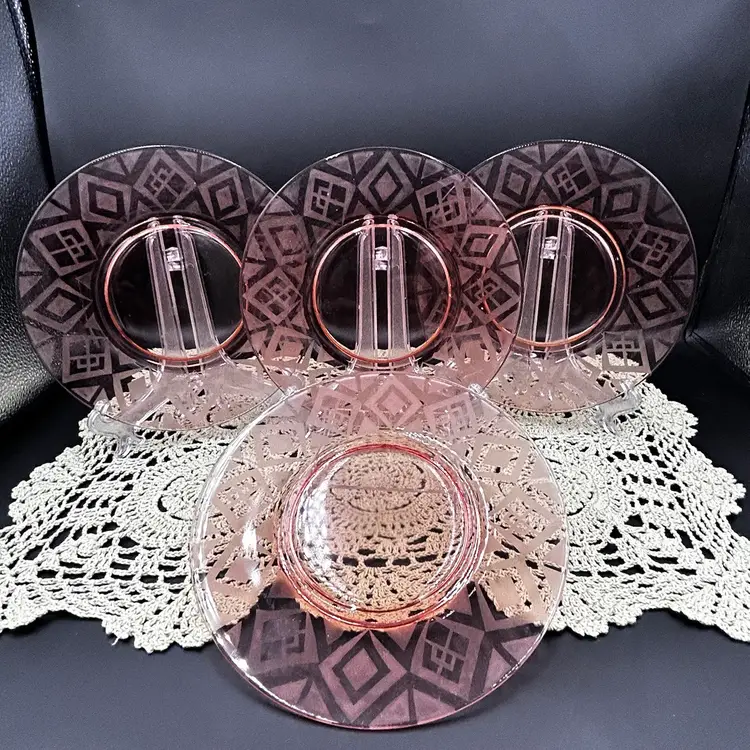 Vintage Pink Depression Salad Plates With Acid Etched Edge-Set Of 4