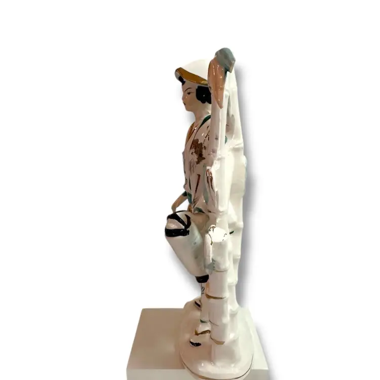 Vintage MCM Japanese Geisha Women Figurine Bamboo Mid Century Asian chinoiserie