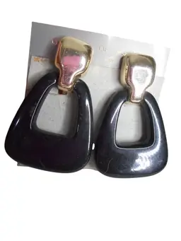 NIB Vintage Black Silver Dangle Bead Earrings 1980s clip on Estate Find Lucite