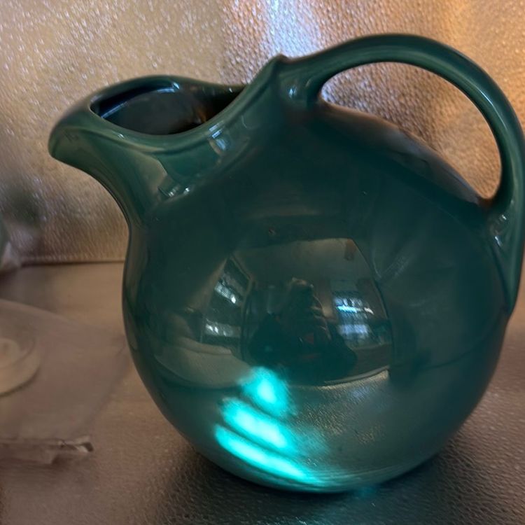 Vintage Homer Laughlin Harlequin Teal Ceramic Pitcher Or Ball Jug